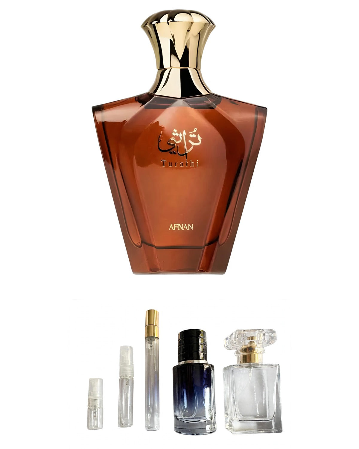 Afnan-Turathi Brown (Sample Sizes) with sample bottles
