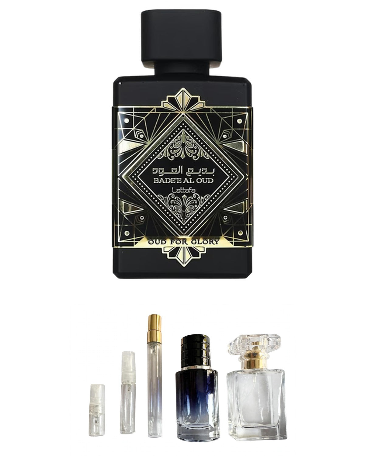 Lattafa - Oud For Glory (Sample Sizes) with sample bottles