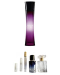 Giorgio Armani Code Cashmere original fragrance bottle shown with independently prepared True North sample atomisers. Original retail bottle not included.