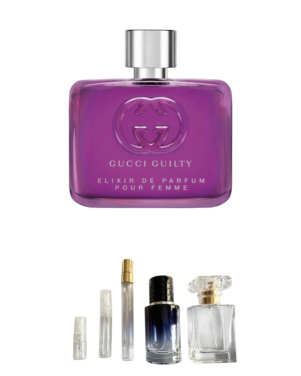 Gucci- Guilty Elixir de Parfum pour Femme (Sample Sizes) with sample bottles