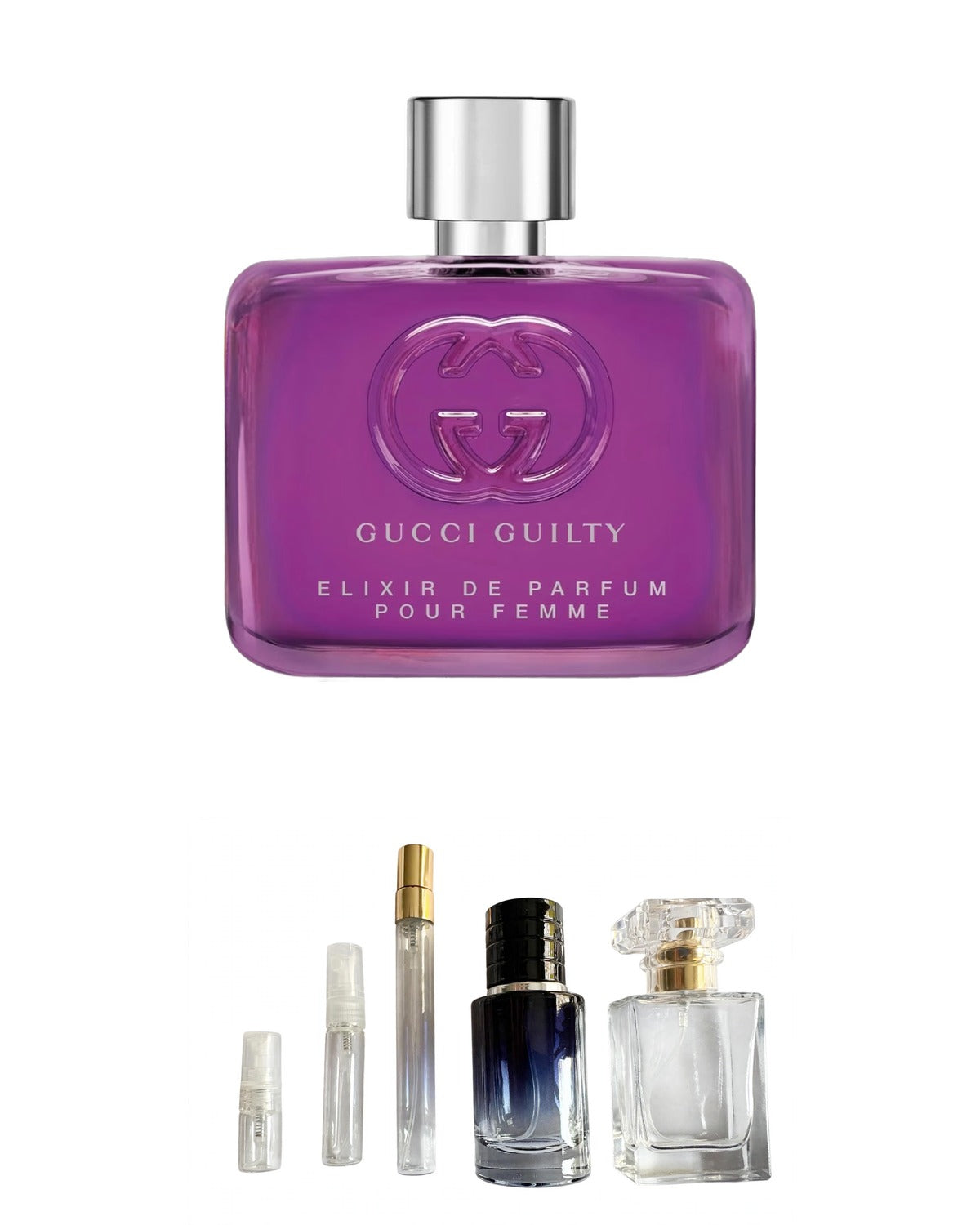Gucci- Guilty Elixir de Parfum pour Femme (Sample Sizes) with sample bottles
