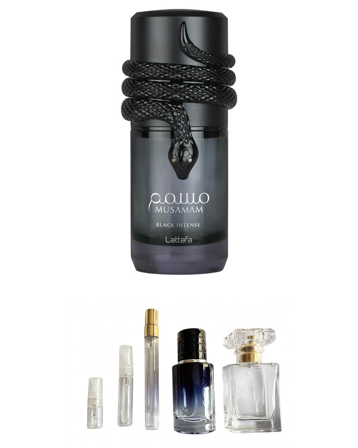 Lattafa-Musamam Black Intense (Sample Sizes) with sample bottles