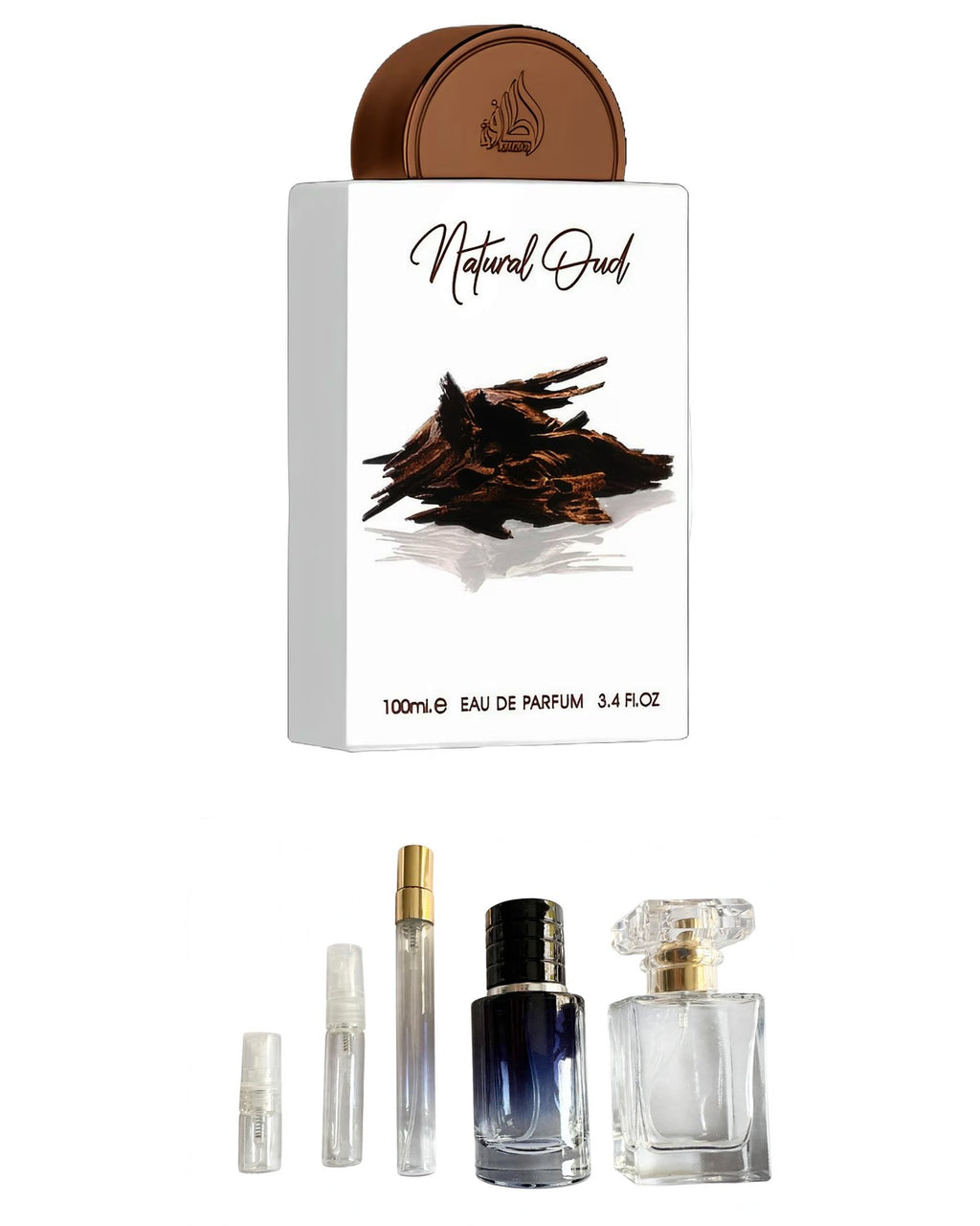 Lattafa-Natural Oud (Sample Sizes) with sample bottles